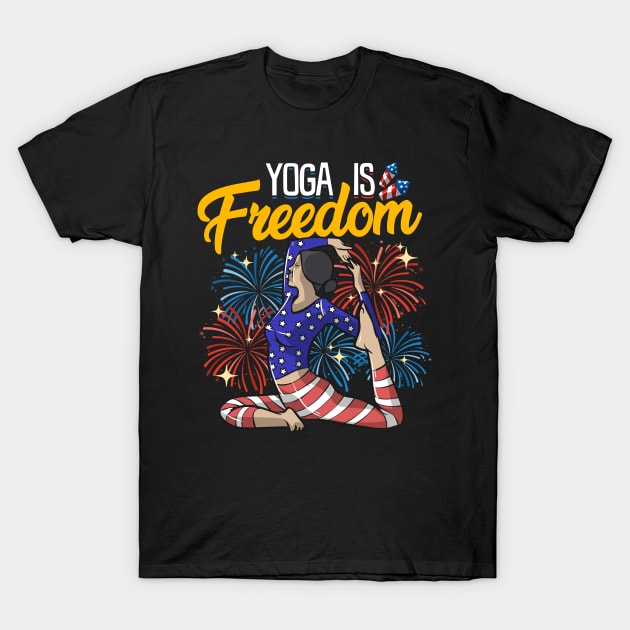 Yoga Is Freedom American Flag  Meditation T-Shirt by Ramadangonim